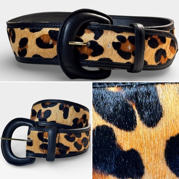 Vintage Avignon Leopard Hair-On Leather Belt Wide Statement Belt Sz Small - Picture 7 of 12
